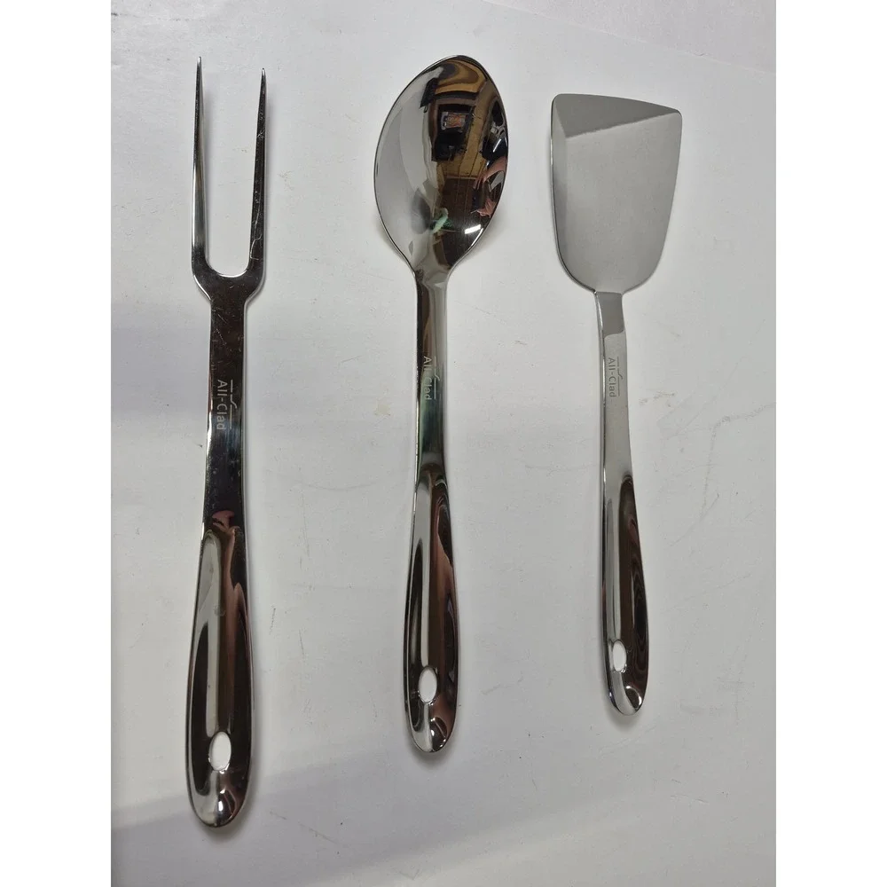 All-Clad Stainless Steel Kitchen Tool Set 3pc Meat Fork Serving Spoon Spatula